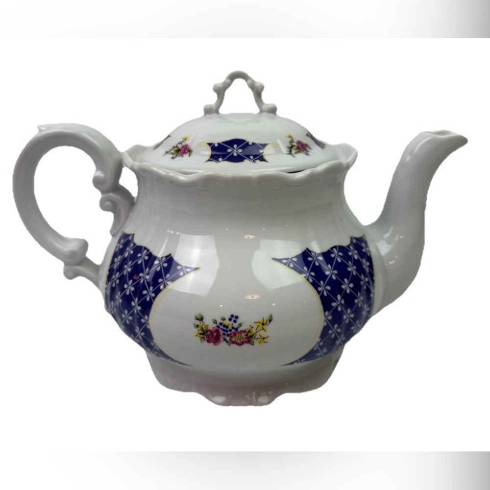VTG Zsolnay In Marie Antoinette Pattern Porcelain Teapot Marked Made in Hungary